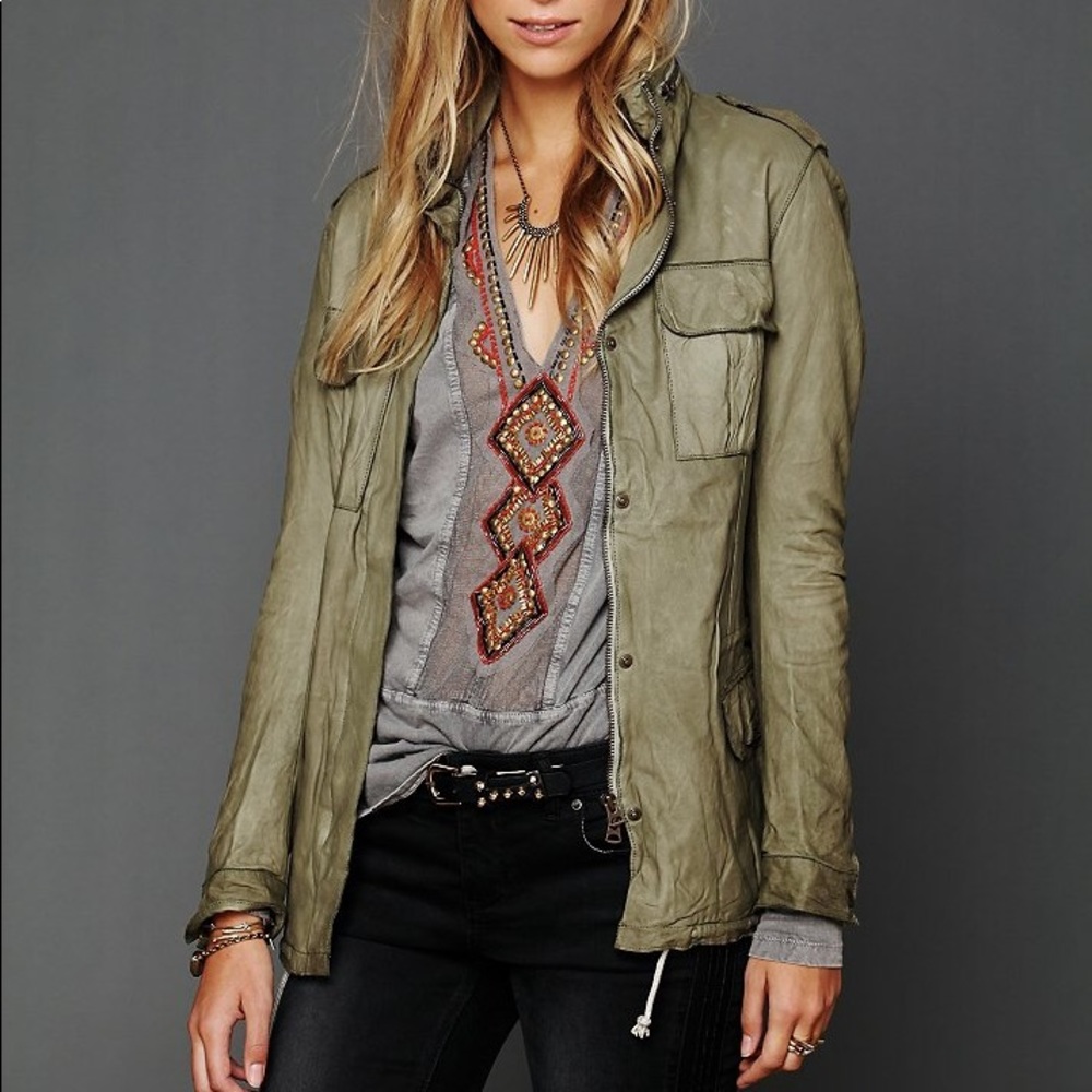 Sisii Military Style Leather Jacket W/ Hood